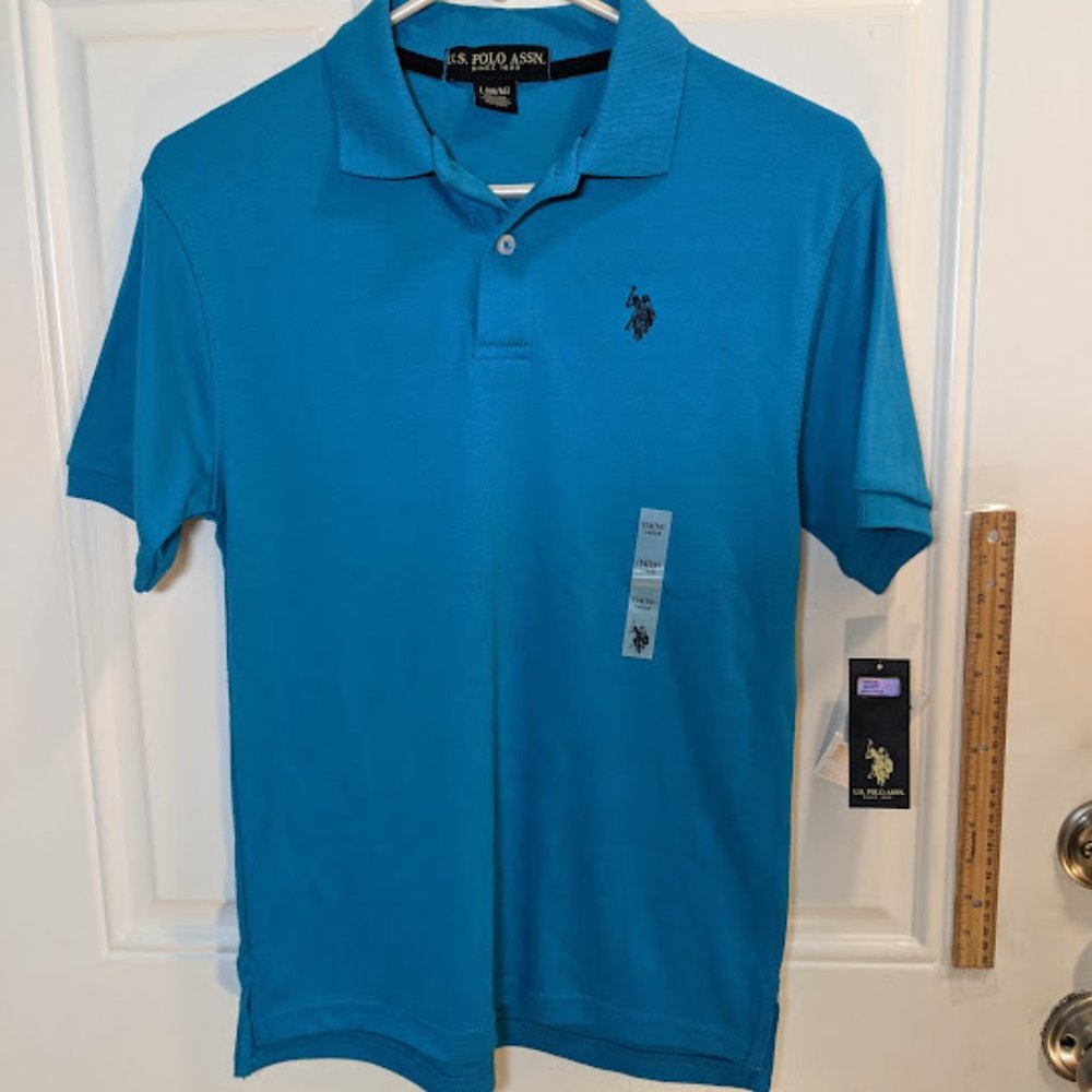 Two - U.S. Polo Assn - Boys Polo Shirts - Large 14/16 - Teal & Multi w/Stripes